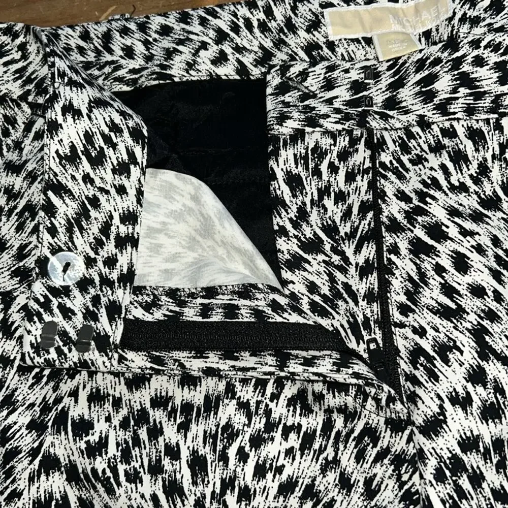 Woman’s Michael Kors Miranda Jaguar Print Cotton Pants Black and White Size 12